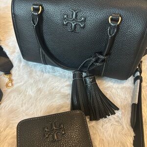 Tory Burch Black Crossbody Bag with Pebbled Leather and Embossed Logo